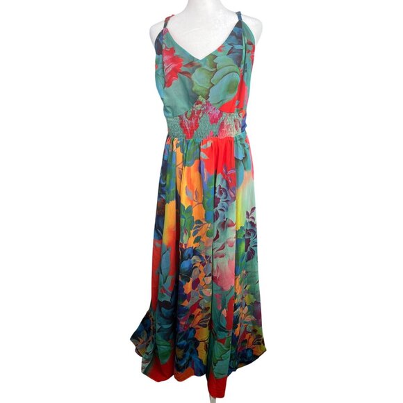 City Chic Maxi Hot Summer Days Floral Print Coral Sleeveless High-low Hemline M - Picture 3 of 15